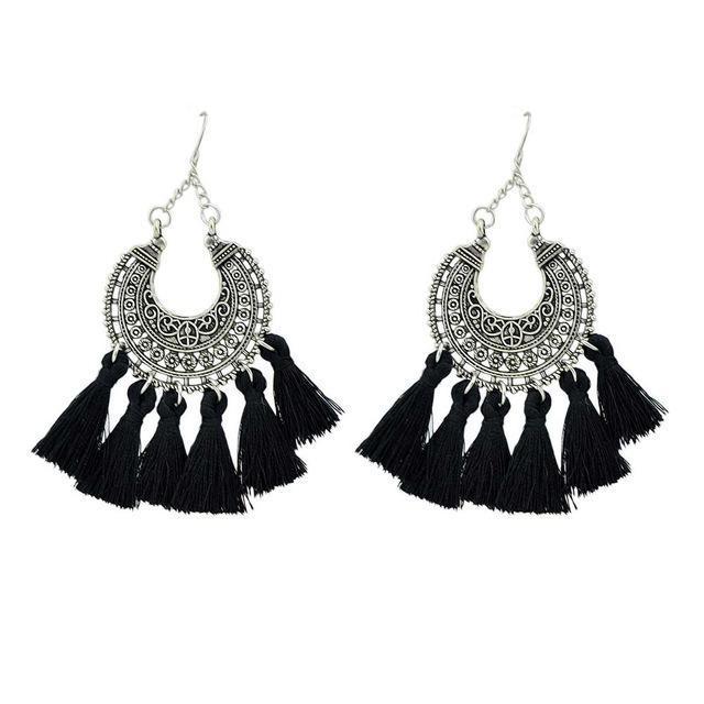 Boho Tassel Earrings Black Owls & Turtles Jewelry